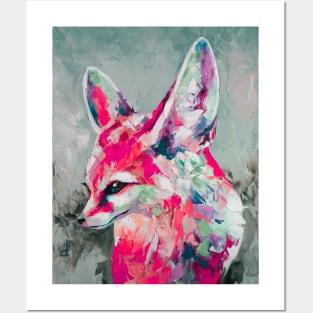 Oil fennec fox muzzle painting in multicolored tones. Posters and Art